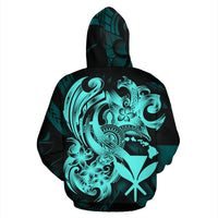 Polynesian Hawaii All Over Zip up Hoodie Kanaka Maoli Blue Turtle - Polynesian Pride