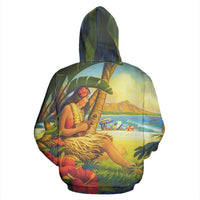 Hawaii Zip up Hoodie Hawaii Hula Girl With Ukelele - Polynesian Pride