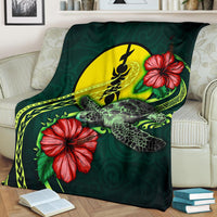 New Caledonia Polynesian Premium Blanket - Green Turtle Hibiscus - Polynesian Pride