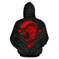 Polynesian Kakau Warrior Helmet Hawaii Custom Zip Hoodie Red - Polynesian Pride