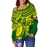 Cook Islands Polynesian Women's Off Shoulder Sweater - Polynesian Turtle - Polynesian Pride