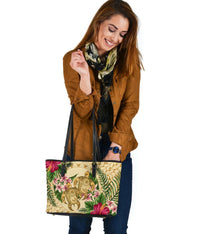 hawaiiSmall Leather Tote - Turtle Small Leather Tote Strong Pattern Hibiscus Plumeria AH - Polynesian Pride