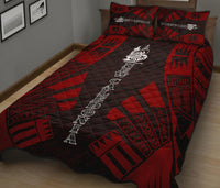 New Caledonia Quilt Bed Set - New Caledonia Coat Of Arms & Polynesian Red Tattoo Style - Polynesian Pride