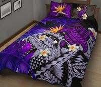 Kanaka Maoli (Hawaiian) Quilt Bed Set, Polynesian Pineapple Banana Leaves Turtle Tattoo Purple - Polynesian Pride
