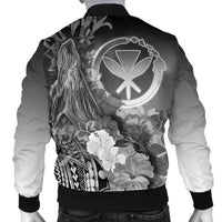 Polynesian Hawaii Custom Personalised Men's Bomber Jacket - Kanaka Maoli Humpback Whale with Tropical Flowers (White) - Polynesian Pride