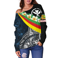 Polynesian Hawaii Women's Off Shoulder Sweater - Kanaka Maoli With Plumeria Style - Polynesian Pride