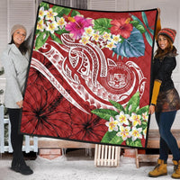 Polynesian Hawaii Premium Quilt - Summer Plumeria (Red) Red - Polynesian Pride