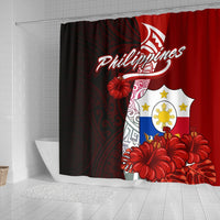 Philippines Polynesian Shower Curtain - Coat Of Arm With Hibiscus - Polynesian Pride