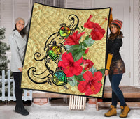 Hawaiian Marble Turtles Hibiscus Premium Quilt - Polynesian Pride