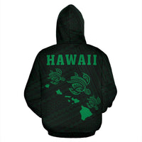 Polynesian Kakau Three Turtle Map of Hawaii Hoodie Green - Polynesian Pride