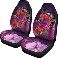 Polynesian Hawaii Car Seat Covers - Purple Hibiscus Turtle Flowing - Polynesian Pride