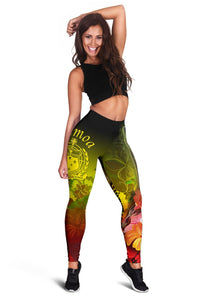 Samoa Leggings - Humpback Whale with Tropical Flowers (Yellow) - Polynesian Pride