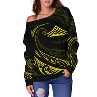 Hawaiian Mauna Kea Polynesian Women's Off Shoulder Sweater - Yellow - Frida Style - Polynesian Pride