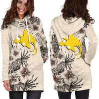 Papua New Guinea Hoodie Dress - Papua New Guinea Flag & Beige Hibiscus - Polynesian Pride