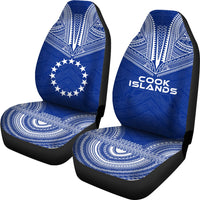 Cook Islands Car Seat Cover - Cook Islands Flag Polynesian Chief Tattoo Blue Version - Polynesian Pride