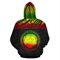 Northern Mariana Islands Polynesian All Over Zip up Hoodie Reggae Horizontal Version - Polynesian Pride