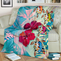 Polynesian Hawaii Premium Blanket - Plumeria Turtles with Hibiscus - Polynesian Pride