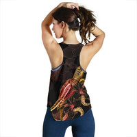 Tahiti Polynesian Women Tank Top - Turtle With Blooming Hibiscus Gold - Polynesian Pride