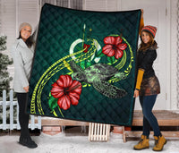 Vanuatu Polynesian Premium Quilt - Green Turtle Hibiscus - Polynesian Pride