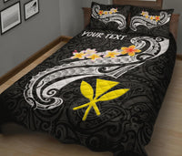 Hawaii Custom Personalised Quilt Bed Set - Kanaka Maoli Polynesian Patterns Plumeria (Black) - Polynesian Pride