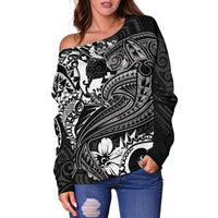 Tonga Women's Off shoulder Sweater - White Shark Polynesian Tattoo - Polynesian Pride