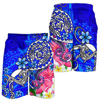 Polynesian Men's Shorts - Turtle Plumeria Blue Color - Polynesian Pride