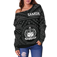 Samoa Women's Off Shoulder Sweater - Samoa Seal In Polynesian Tattoo Style - Polynesian Pride