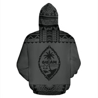 Guam All Over Zip up Hoodie Polynesian Grey and Black - Polynesian Pride