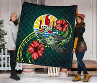 Tahiti Polynesian Premium Quilt - Green Turtle Hibiscus - Polynesian Pride