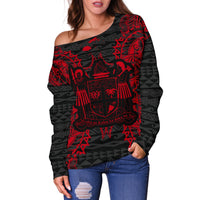 Fiji Polynesian Shoulder Sweater Map Red - Polynesian Pride