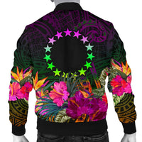 Cook Islands Polynesian Men's Bomber Jacket - Summer Hibiscus - Polynesian Pride