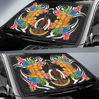 Vanuatu Auto Sun Shades - Coat Of Arms With Tropical Flowers - Polynesian Pride