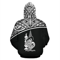 New Caledonia Polynesian All Over Custom Zip up Hoodie Black Curve Version - Polynesian Pride