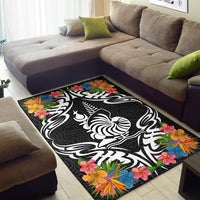 New Caledonia Area Rug - Coat OfArmsWith Tropical Flowers - Polynesian Pride