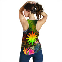 Nauru Polynesian Women's Racerback Tank - Hibiscus and Banana Leaves - Polynesian Pride