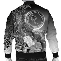 Custom Personalised Chuuk Men's Bomber Jacket - Humpback Whale with Tropical Flowers (White) - Polynesian Pride