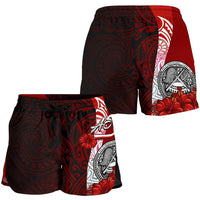 American Samoa Polynesian Women's Shorts - Coat Of Arm With Hibiscus - Polynesian Pride