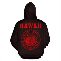 Polynesian Kakau Seal of Hawaii Hoodie Red - Polynesian Pride
