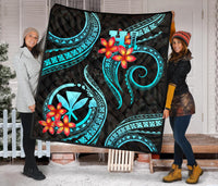 Polynesian Hawaii Premium Quilt - Turquoise Plumeria - Polynesian Pride
