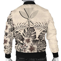 Kanaka Maoli (Hawaiian) Men's Bomber Jacket - The Beige Hibiscus - Polynesian Pride