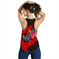 Tahiti Women's Racerback Tank - Polynesian Hook And Hibiscus (Red) - Polynesian Pride