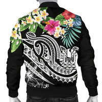 Tahiti Polynesian Men's Bomber Jacket - Summer Plumeria (Black) - Polynesian Pride