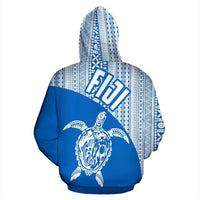 Fiji Tapa Hoodie Fiji Turtle Mermaid White Blue - Polynesian Pride