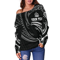 Vanuatu Polynesian Custom Personalised Women's Off Shoulder Sweater - White Tribal Wave - Polynesian Pride