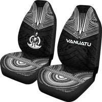 Vanuatu Car Seat Cover - Vanuatu Coat Of Arms Polynesian Chief Tattoo Black Version - Polynesian Pride