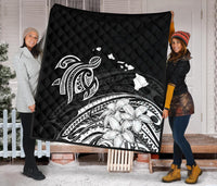 Hawaii Map Plumeria Polynesian Premium Quilt - Polynesian Pride