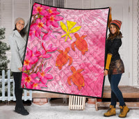 Hawaii Premium Quilt - Polynesian Pink Plumeria Turtle - Polynesian Pride