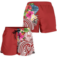 Tahiti Polynesian Women's Short - Summer Plumeria (Red) - Polynesian Pride
