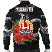 Tahiti Polynesian Men Bomber Jacket - Hibiscus Coat of Arm Black - Polynesian Pride