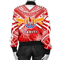 Tahiti Rugby Women Bomber Jacket Polynesian Coat Of Arms and Flag - Polynesian Pride
